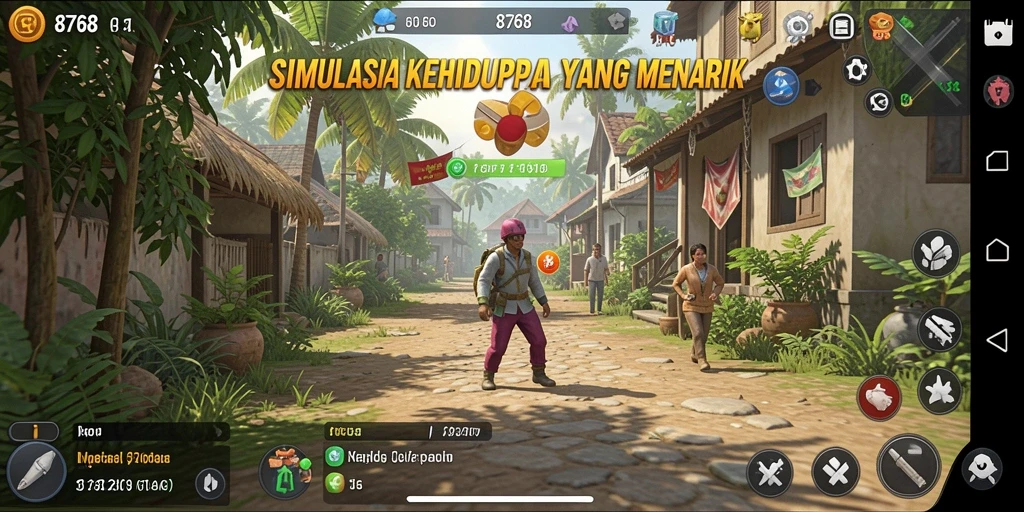 Tampilan gameplay yang menarik dari 8768 saat menjalani kehidupan virtual.