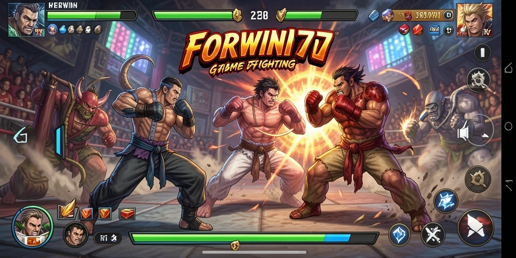 Screenshot gameplay FORWIN77 menampilkan pertarungan seru dan grafis menawan.