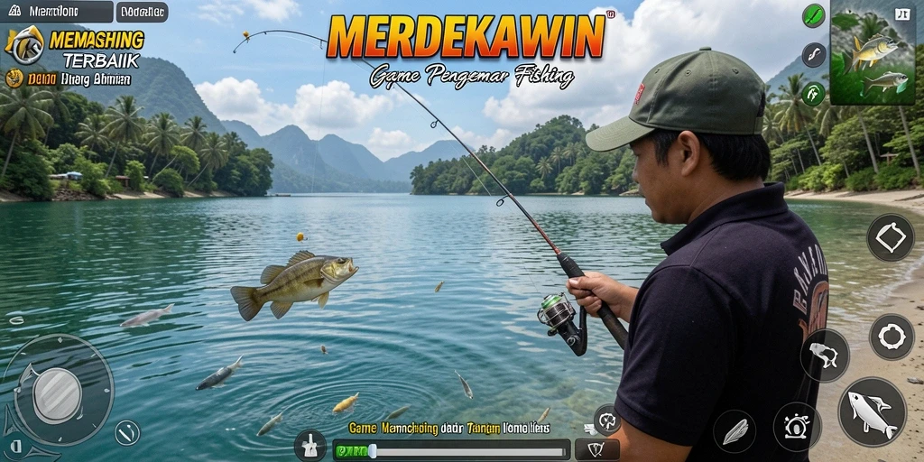 Tampilan gameplay MERDEKAWIN saat memancing di laut