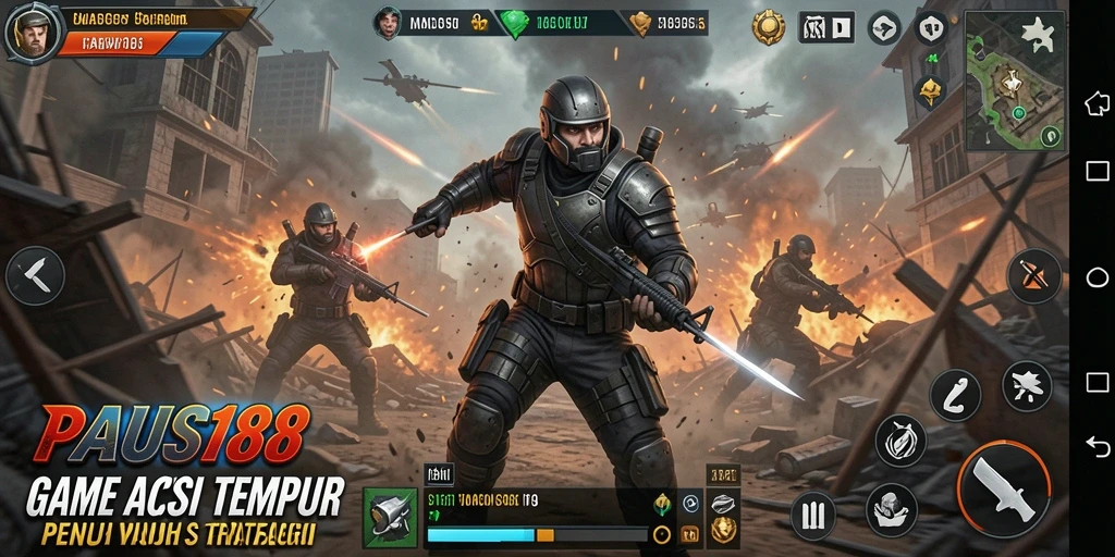 Screenshot menunjukkan pertarungan mendebarkan dalam gameplay TPS PAUS188.