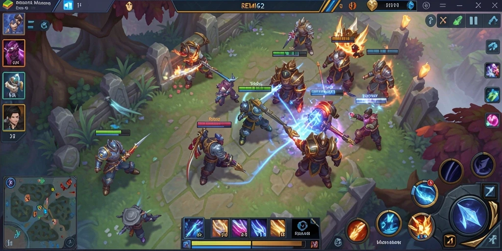 Screenshot gameplay menampilkan aksi intens dalam pertempuran MOBA.