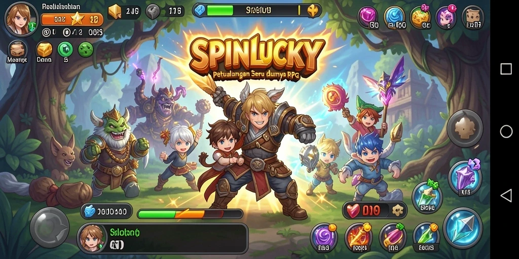Screenshot menunjukkan aksi seru dalam permainan RPG SPINLUCKY.